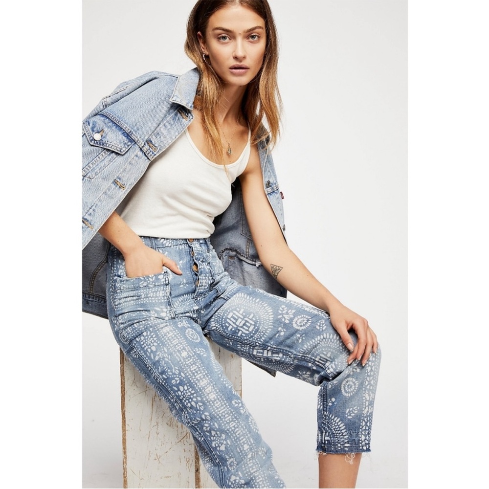 Free People Island Vibes Discharge Trousers pant Island Blue size 29 boho - Picture 9 of 9